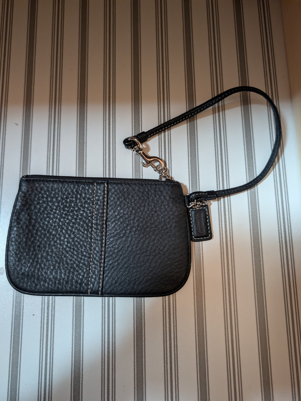 Coach Black Pebbled Leather Wristlet with Detachable Strap